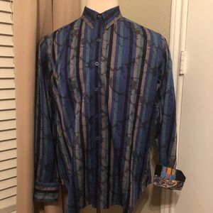 Robert Graham Shirt Blue Striped Large Paisley